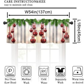 GoDazzling Christmas Curtain Valance, Xmas Winter Season Theme Red Vibrant Ball Print Window Valance, for Bedroom Living Room Cafe Bathroom Kitchen W54xL18nch