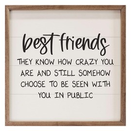 Kendrick Home Birthday Gifts - Best Friends Crazy White Hardwood Artwork Friendship Decor, Gifts for Women or Sisters, Small BFF Framed Gift for Friends, 4" x 4"