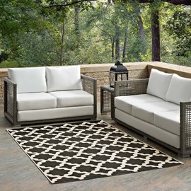 Area Rug Floor Carpet, Indoor Outdoor, Moroccan, Rectangular, 4x6, Black Beige, Modern, Lounge