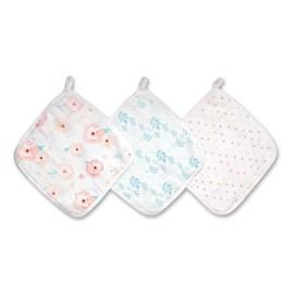 aden + anais Essentials Washcloth Set, Super Soft 100% Cotton Muslin, 3-Pack, Full Bloom