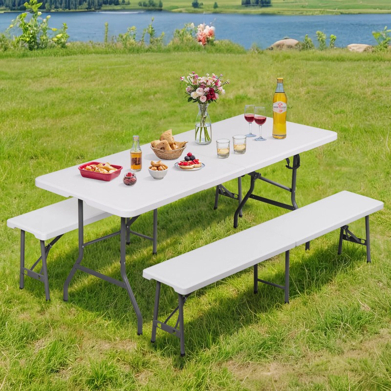 SEGAWE Folding Table Set w/2 Benches 6FT Camping Picnic Table