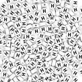 Auvoau 300Pcs Letter Beads H 4X7mm White Alphabet Beads Acrylic Round Shape Loose Beads for Name Bracelets Necklaces Key Chains DIY Jewelry Making (H)