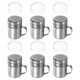 sourcing map 6pcs Salt Dredge Shakers 6 Ounce Stainless Steel Seasonings Spice Shakers with Handle and Lid for Salt Sugar Flour