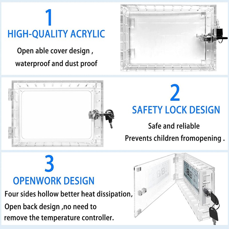 Thermostat Lock Box Transparent Acrylic Universal Clear Cover with 2