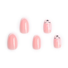 Easter Almond Press on Nails Medium Glossy False Nail Kits with White French Tip Cute Bunny Heart Design Stick on Nails for Easter Gift Acrylic Fake Nails Sets for Women Girls 24pcs