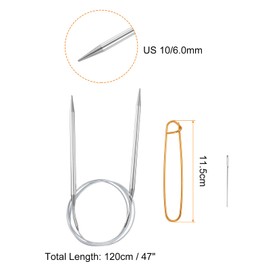 HARFINGTON Circular Knitting Needles 47" Stainless Steel US 10/6.0mm Knitting Needles 5.51" with Knitting Stitch Holder for Fast Knitting Tip to Tip Sweater Scarves Necklaces