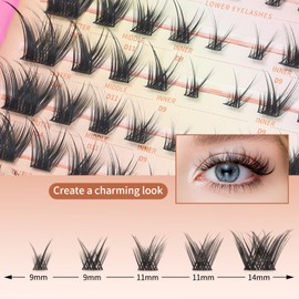 MLEN DIARY 100 Clusters Mink Lashes Natural Look 4D Fox Eye Lashes Clusters Manga Lashes Individual Lashes Cat Eye Fake Lashes Wispy Curl Manga Eyelash Extension Kit Fluffy Faux False Eyelashes