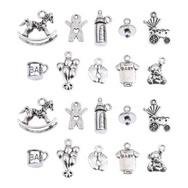 UR URLIFEHALL 100 Pcs 10 Styles Antique Silver Tibetan Charms Baby Birth Charms Pendants for Necklaces Bracelet Jewellery Making