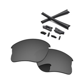 PapaViva Replacement Lenses & Rubber Kits for Oakley Flak Jacket XLJ OO9009 63mm Sunglass Black Chrome Pro+ Anti-reflective Polarized