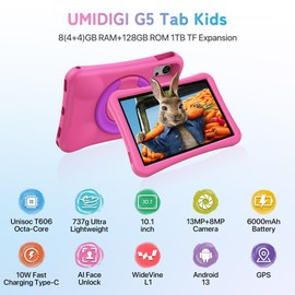 G5 Tab Kids, Android Tablet for Kids, 8(4+4) G+128G up to 1TB, Bluetooth, WIFI5, Parental Control, Dual Camera, TV Eye Bluelight Tablet, Dual SIM, Pink