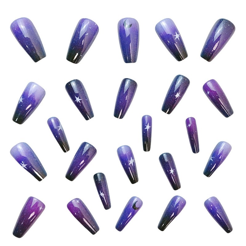 Ombre Press on Nails Medium Coffin Fake Nails with Stars