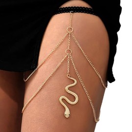 Atentuyi Gold Snake Thigh Leg Chain, Minimalist Boho Body Chain, Elastic Harness Jewelry for Women and Girls