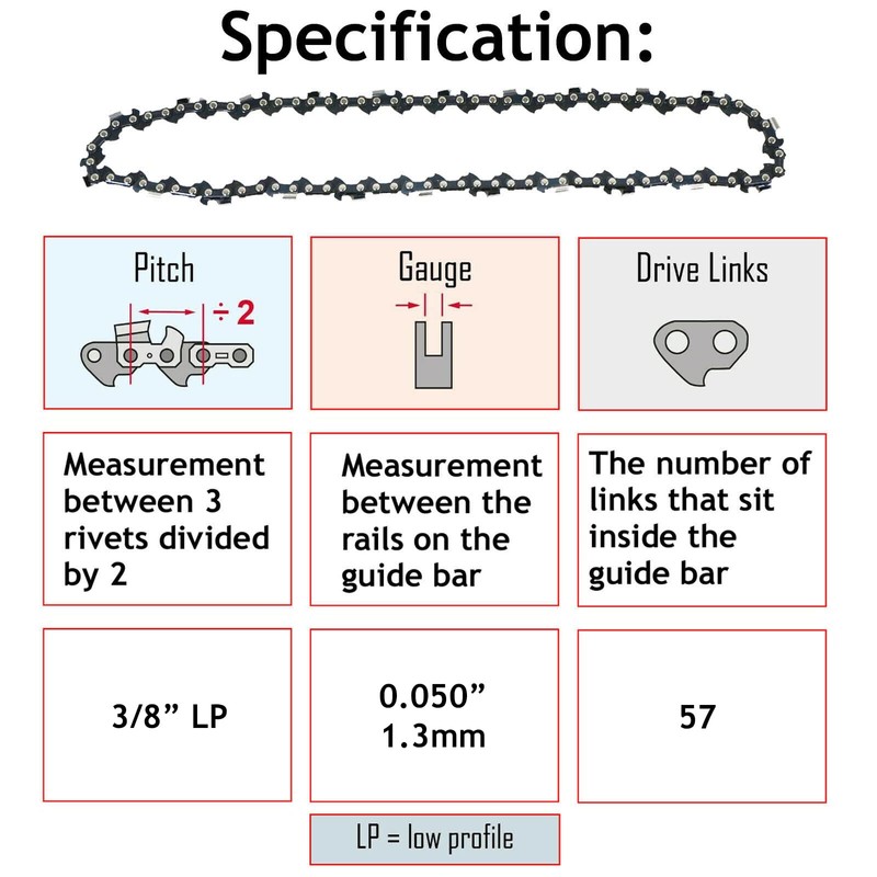 SPARES2GO 16" 57 Drive Link Saw Chain for Sovereign Chainsaws