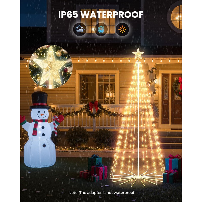 Outdoor Christmas Cone Tree Light with Star Topper, 6ft 265