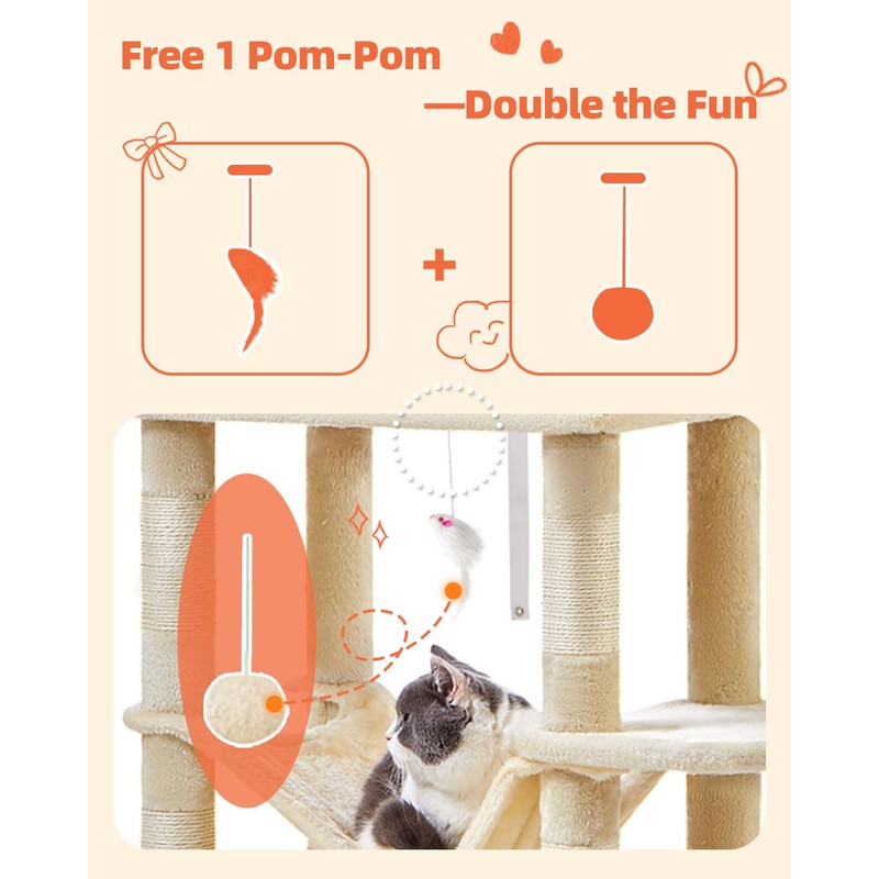 Taoqimiao Cat Tree, 66.2-Inch Cat Tower for Indoor Cats, Plush