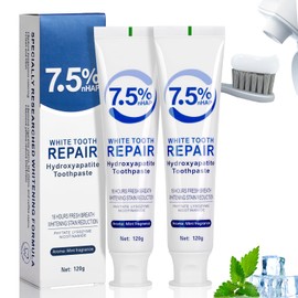 Hydroxyapatite Toothpaste, 7.5% Nano Hydroxyapatite Toothpaste, White Tooth Repair Toothpaste, Protects Enamel and Freshens Breath, Fluoride-Free Toothpaste for Sensitive Teeth (2pcs, 4.23oz)