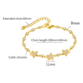Pitmmord Fashion Cubic Zirconia Adjustable Link Bracelet 18K Gold Plated Stars Chain Bracelet(Gold)