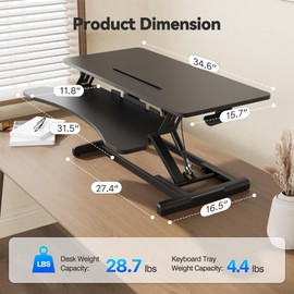 JYLH JOYSEEKER 35" Standing Desk Converter, Height Adjustable Desktop Riser with Keyboard Tray for Two Monitors, Sit to Stand up Computer Workstation for Home Office, Black