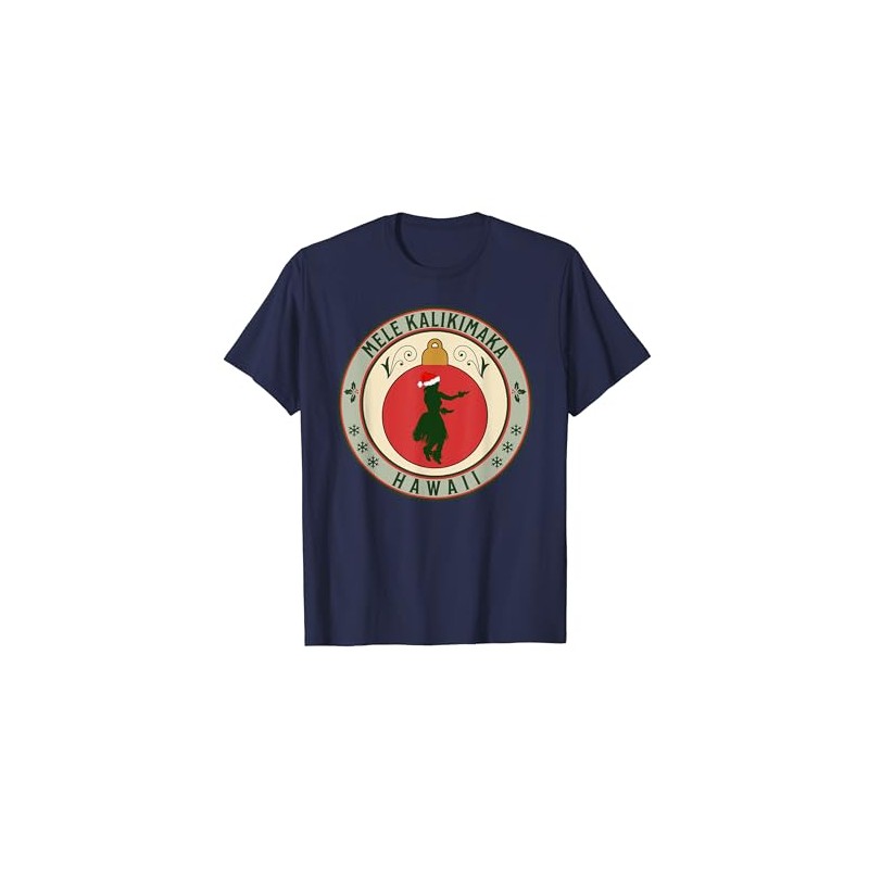 Hawaii Christmas Hula Dancer in Ornament Mele Kalikimaka T-Shirt, blue