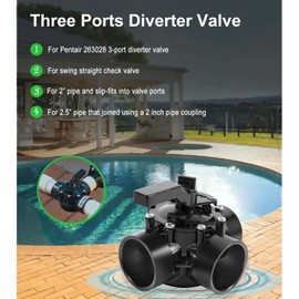 2 Inch 3 Way Valve Replacement for Pentair 263028 Valve, 2 to 2-1/2-Inch, Three Port Diverter Valve Black