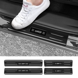 Hellet 4PCS Car Door Sill Protector for Toyota 2024 2025 Grand Highlander (Including Hybrid) LE XLE Limited and Platinum Accessories Stainless Steel Material Black Brushed Door Entry Guards