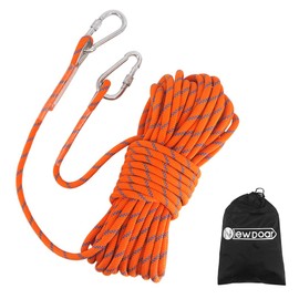 NewDoar Climbing Rope 8(5/16in),10mm (3/8in), High Strength Accessory Cord Rope with 2 Steel Hooks, for Outdoor Rescue Rappelling Rope Down Cliffs ledges Safety Escape Tow Strap Equipment(Orange)