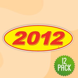 Versa-Tags Versa Tags 2012 Oval Model Year Car Dealer Window Stickers Proudly Made in The USA Versa Oval Model Windshield Year Stickers are Red and Yellow in Color Come Twelve (12) to A Pack