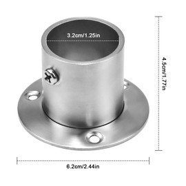 2 Pcs Flange Socket 32 mm Stainless Steel Wardrobe Pipe Bracket, Closet Rod Holder, Rod End Supports with 6 Screws