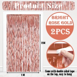 2pcs Rose Gold Glitter Tinsel Curtains, 1 * 2m Shimmer Party Foil Door Curtains Metallic Fringe Tassel Tinsel Backdrop for Girls Birthday Hen Wedding Party Décor