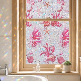 Rainbow Window Privacy Film, Stained Glass Cling, 17.5" x 78.7"
