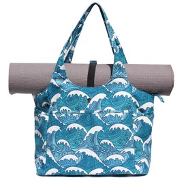 ESVAN Yoga Tote Bag Mat bag Women Shoulder Bags Carryall Tote for Travel Office Workout Gym Nurse Beach, Canvas Wave