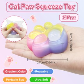 Yeefunjoy 2Pcs Cat Paw Squeeze Toy, Fufu Squishy Rainbow Kawaii Squishy Toys Cat Paw Squishy Sensory Fidget Squeeze Toy for Stress Relief, Party Bag Filler Classroom Prizes Party Favors for Kids