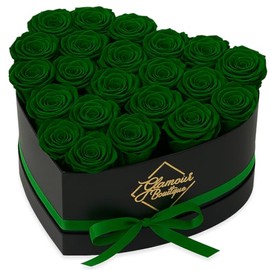 GLAMOUR BOUTIQUE 27 Flower Forever Heart Shape Box - Preserved Roses Gift for Her, Preserved Flowers, Green