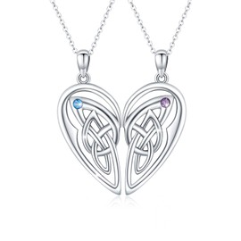Friendship Heart Necklaces for 2 Girls Sterling Silver 925 Celtic Knot Butterfly Necklace Sister, Couple, BFF Jewellery, Birthday, Anniversary, Graduation Gifts, Sterling Silver, Cubic Zirconia