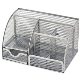 Mesh Desk Office Organizer,Multifunction Pen Holder with Drawer Stationery Storage Desktop Red