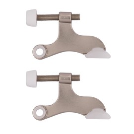 Rocky Mountain Goods Hinge Door Stopper Pack of 2 - Adjustable Pin Door Stopper to Prevent Door Slamming - Easy Install - Hard Metal with White Rubber Tip (Brushed Nickel)