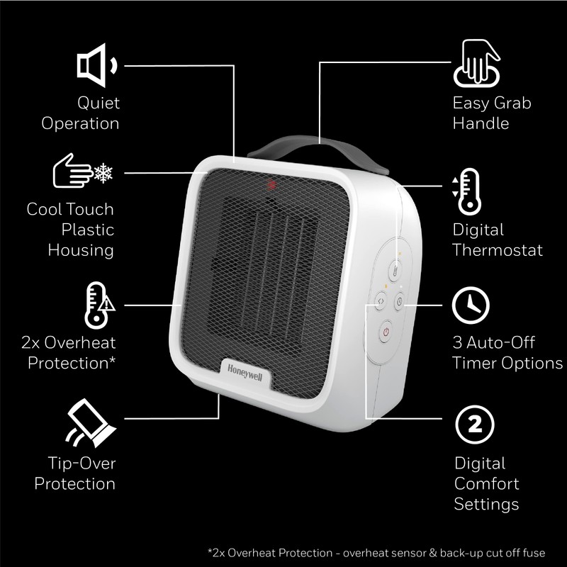 Honeywell UberHeat Plus Ceramic Space Heater for Small Rooms, White
