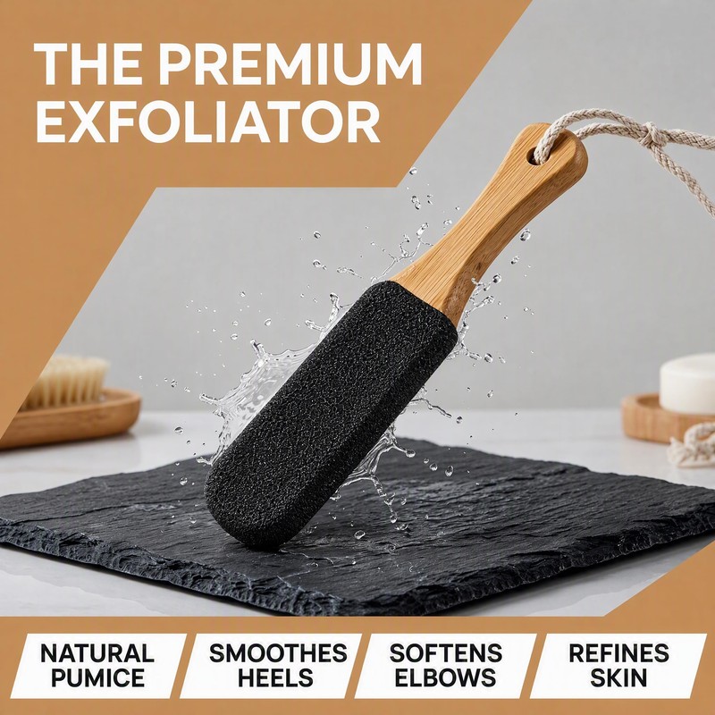 Elovara Pumice Stone Exfoliating Foot File with Ergonomic Wooden Handle