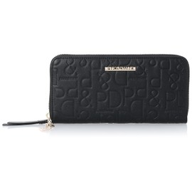 Pinky & Diane PDLWDFT4 Long Wallet with Round Zipper, Canele, Soft Smooth Cowhide Leather, Logo Embossed, Charm Included, Card Storage, Slim Wallet, Black