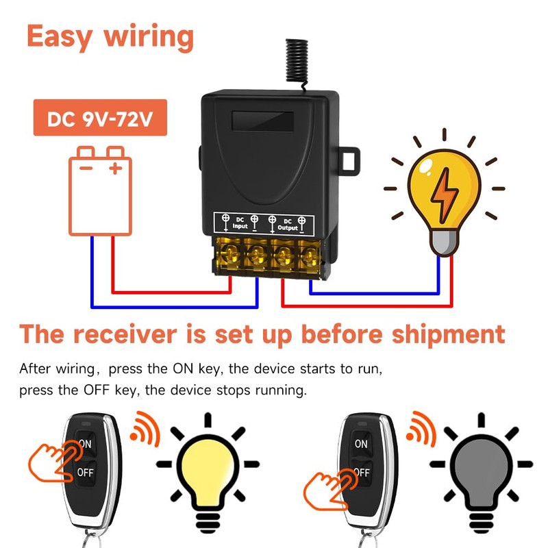 Cerhot 100m Wireless Remote Switch DC 12V/24/36/48/72V 30A RF Remote