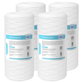Membrane Solutions 10 Micron 10"x4.5" String Wound Whole House Water Filter Replacement Cartridge Universal Sediment Filters for Well Water - 4 Pack