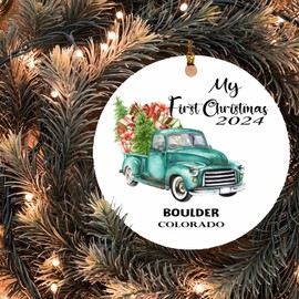 My First Christmas Ornament Tree 2021 City/State Boulder Colorado Ornaments 1st Christmas Decoration Xmas Tree Home Decor Gifts Family 3" MDF Plastic