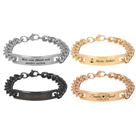 aplusashop Solid ID Stainless Steel Bracelet with Engraving as Desired with Box in 4 Colours No. 4, Stainless Steel, without stone