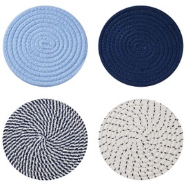 8” Blue Trivets for Hot Dishes, Hot pots and Pans, 6 Heat Resistant Hot Pads, Pot Holders for Kitchen, Hot Plate Mats for Kitchen Countertops, Table, Home Essentials Farmhouse Decor (8 in Blue)