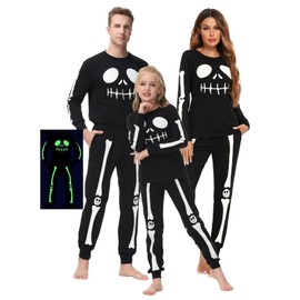 Veseacky Kids Hallowwen Sets Black Pajamas Casual Unisex Sleepwear Costume Cosplay Skeleton Glow in Dark Soft Comfy Cotton 11-12 Years