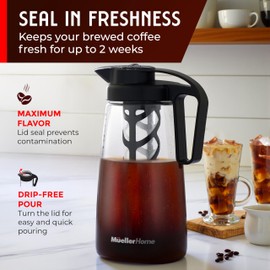 Cold Brew Coffee Maker, 64 oz Tritan Fortified Pitcher, Pour Spout Handle Lid, Resilient & Leak-Proof for Iced Coffee Tea