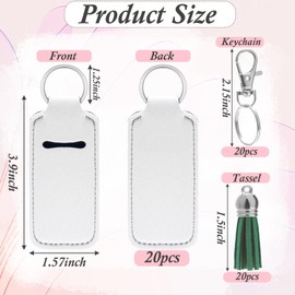 Bettoor 60pcs Sublimation Chapstick Holder Blanks, Bulk Neoprene Lip Balm Holder Keychain, DIY Sublimation Blanks Products with Key Chain and Fringe each 20pcs