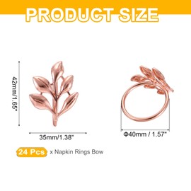 PATIKIL Napkin Rings Holder, 24 Pcs Leaf Napkin Holder Ring Dining Table Centerpieces Decor for Holiday Serviette Dinner Wedding Table Setting Home Party Tableware Decorations, Rose Gold