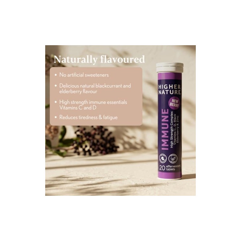 Higher Nature Immune Effervescent - Blackcurrant and Elderberry, 20 Tablets