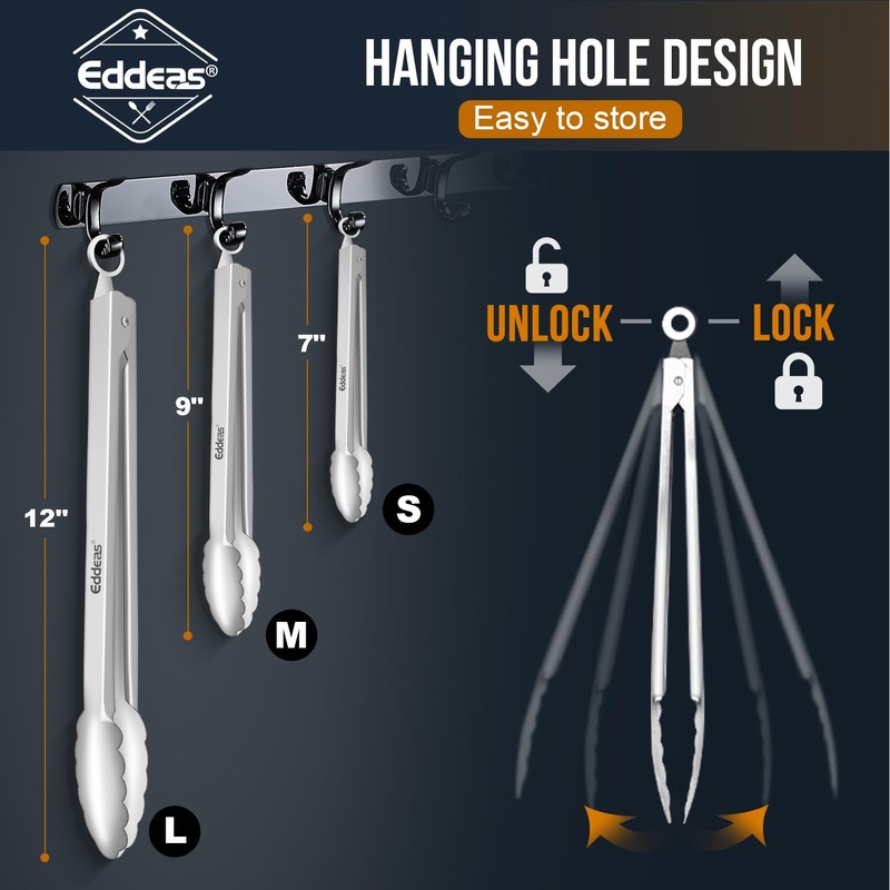 Eddeas 2 Pcs 7 Inch Small Tongs, Heavy Duty Stainless